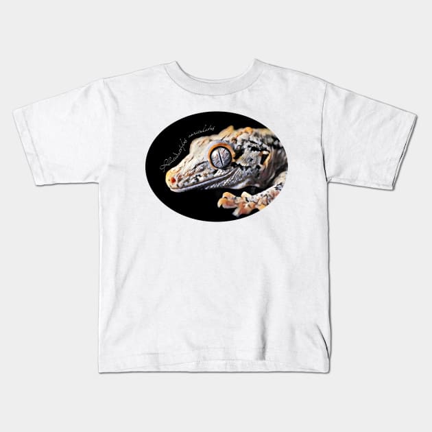 Gargoyle gecko with scientific name Kids T-Shirt by austinmg